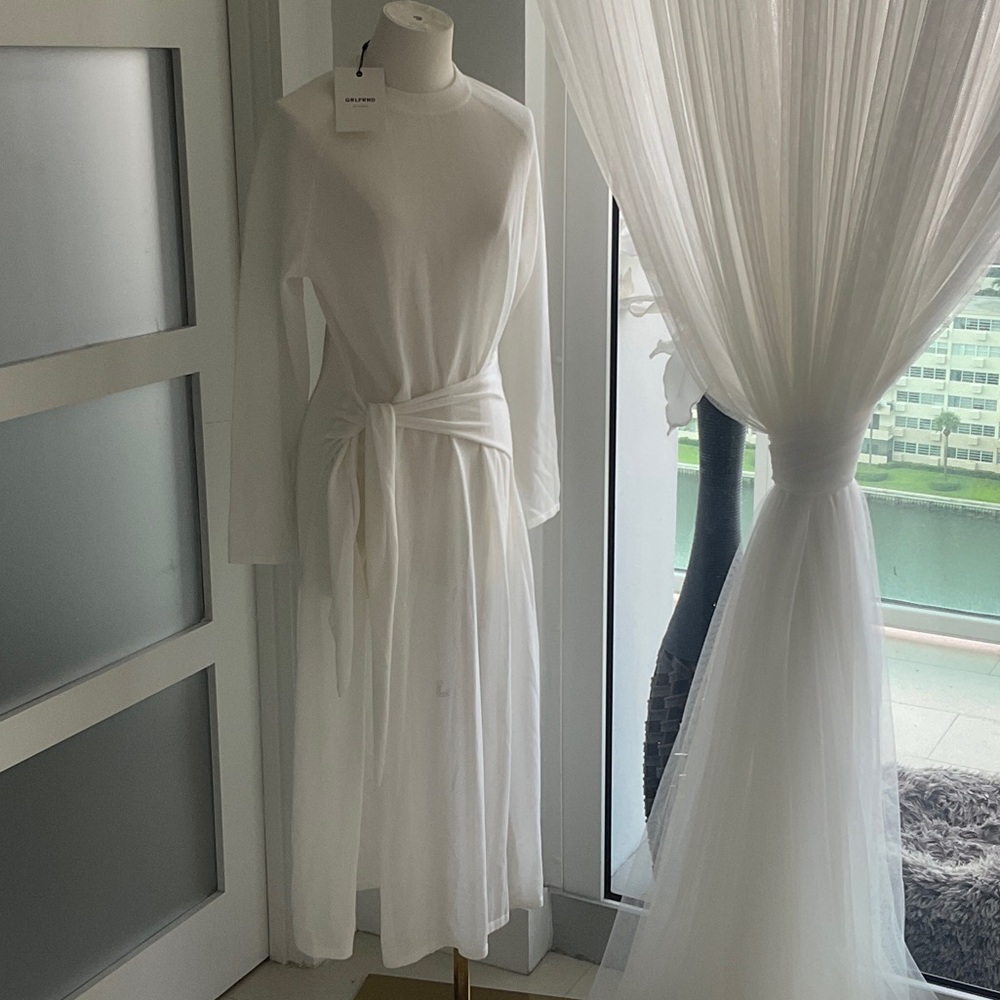 Elegant NWT$400 GRLFRND White Jersey Cotton Blend Long Sleeve Dress sz XS